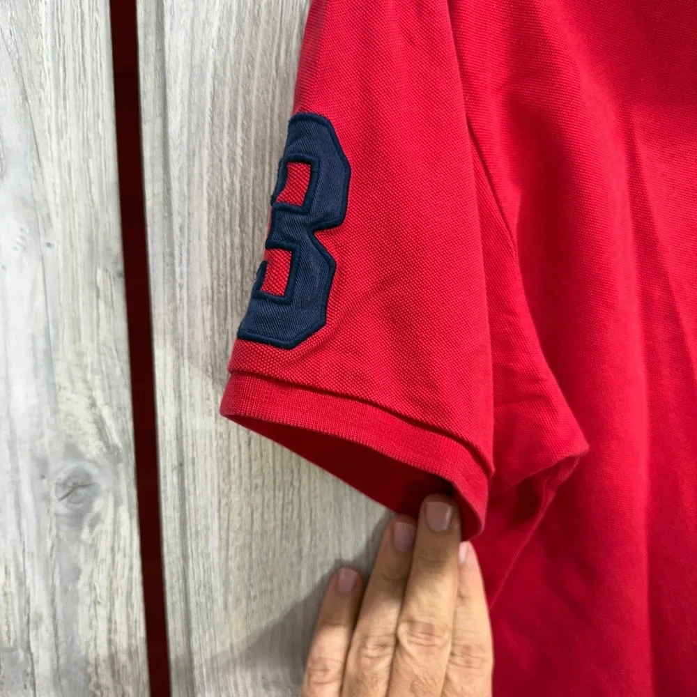 US Polo Assn Mens Red Short Sleeve Polo Shirt Large Logo Number 3 Patch Size L
